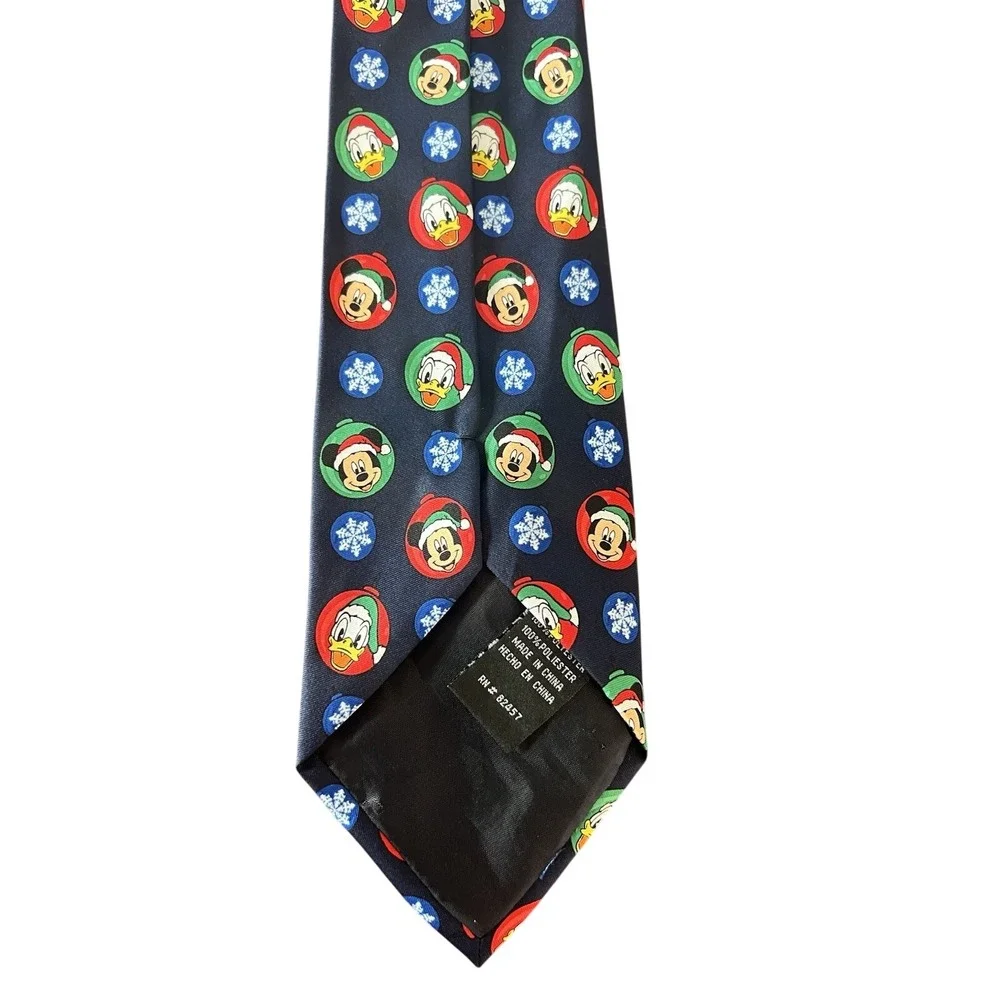Disney Mickey Mouse Donald Duck Christmas Ornament Navy Blue‎ Polyester Necktie